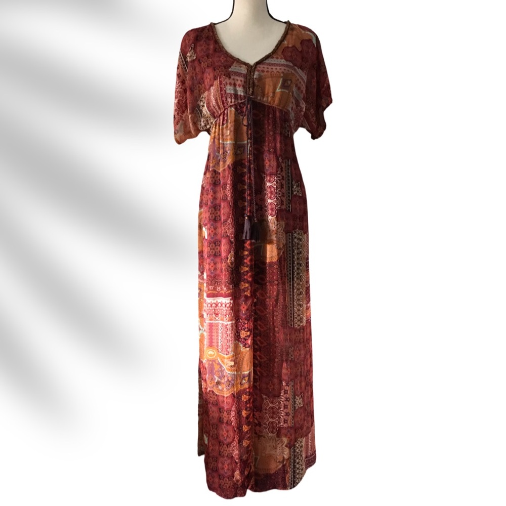 Bohemian Red Patchwork Maxi Dress